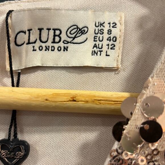 NWT Champagne, Rose Gold Sequin V-Neck Long Sleeve Mini Dress, Size 12 - Picture 5 of 10